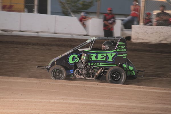 Brandon Carey won the non-wing finale of the Dual at Delta at Delta Speedway on Sunday. (Chris Cleveland Photo)