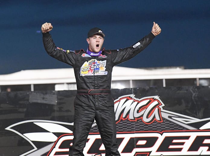 Joel Rust topped Fast Shafts All-Star Invitational, leading all 30 laps of the Modified feature during the Friday night program at the IMCA Speedway Motors Super Nationals fueled by Casey’s. (Tom Macht Photo)