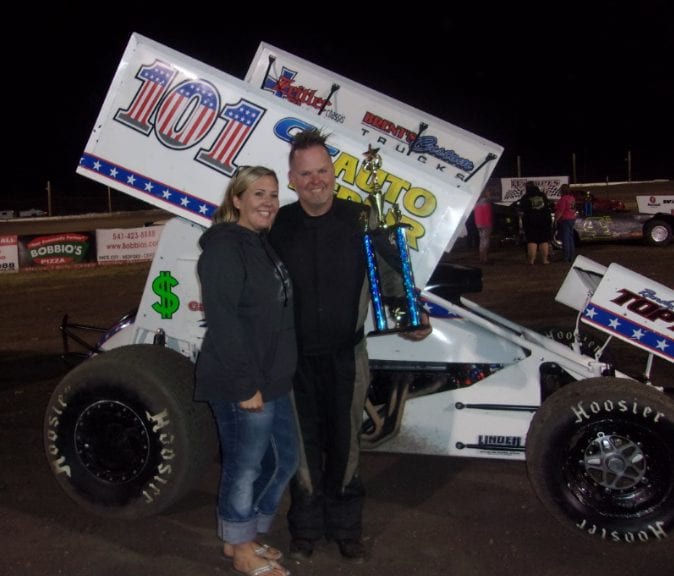 Charlie Thompson in victory lane at Southern Oregon Speedway.