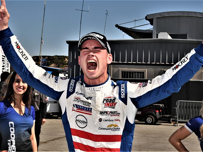 Braden Eves celebrates after winning the USF2000 championship and the season finale. (Al Steinberg Photo)
