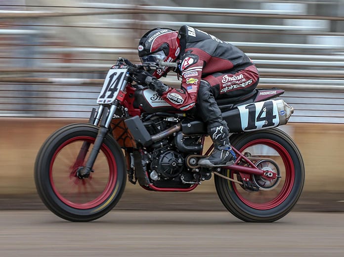 Briar Bauman is looking to clinch the American Flat Track Twins title this weekend. (Scott Hunter/AFT Photo)