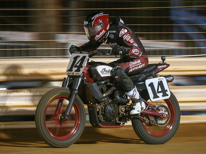 Briar Bauman raced to victory in American Flat Track competition Saturday at Williams Grove Speedway. (Scott Hunter/AFT Photo)