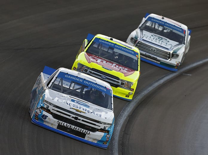 Ross Chastain (45) leads Matt Crafton (88) earlier this month at Las Vegas Motor Speedway. (NASCAR Photo)
