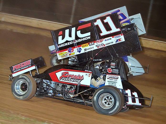 Carl Bowser (11) in action this year at Sharon Speedway. (Jim Balentine Photo)