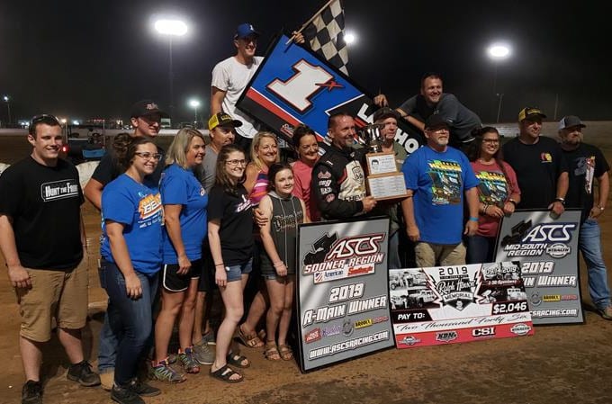 Tim Crawley in victory lane at I-30 Speedway. (ASCS photo)