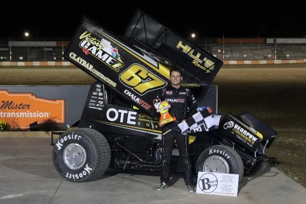 Parker Price-Miller was one of three sprint car winners on the Night Before the Nationals at Ohsweken Speedway. (Dale Calnan Photo)