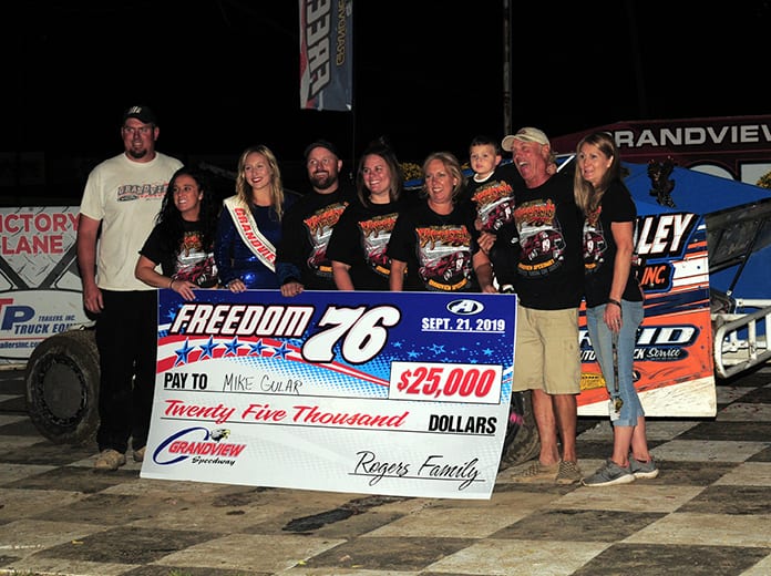 Mike Gular banked $25,000 after winning Saturday's Freedom 76 at Grandview Speedway. (Rich Kepner Photo)
