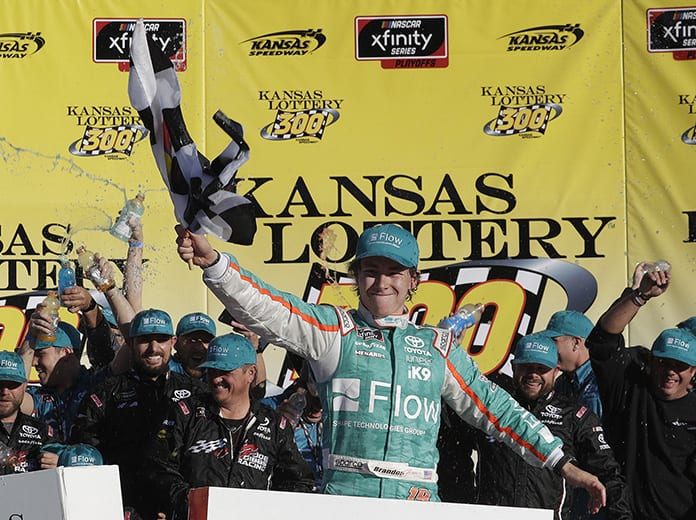 Brandon Jones earned his first NASCAR Xfinity Series triumph on Saturday at Kansas Speedway. (HHP/Harold Hinson Photo)
