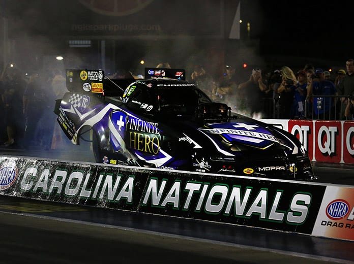 Jack Beckman raced to the top of the Funny Car class in qualifying Friday at zMAX Dragway. (HHP/Jim Fluharty Photo)