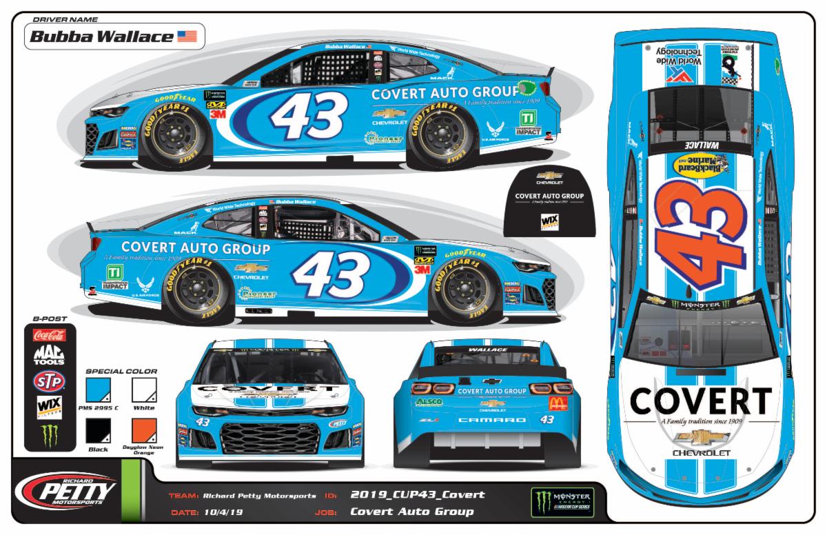 Covert Auto Group will sponsor Bubba Wallace and Richard Petty Motorsports at Texas Motor Speedway in November.