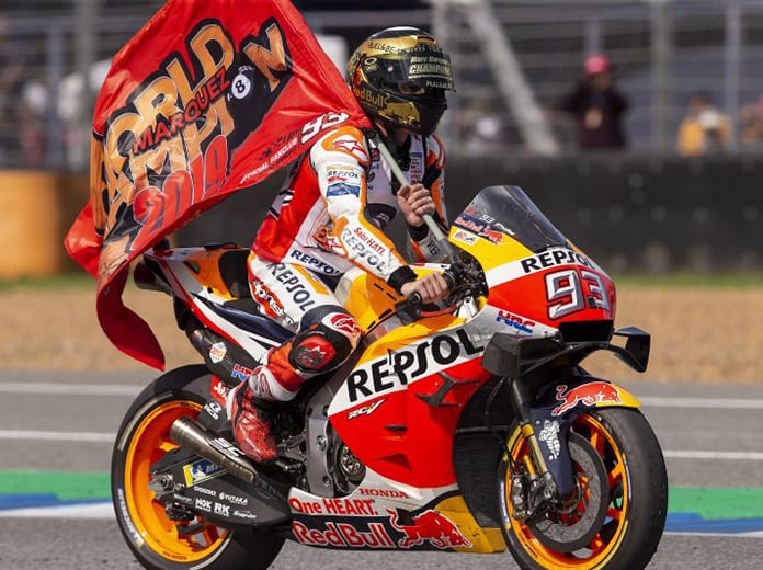 Marc Marquez captured his sixth MotoGP title Sunday in Thailand. (Honda Photo)