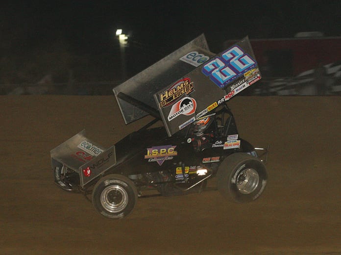 Cole Duncan on his way to victory Saturday night at Atomic Speedway. (Todd Ridgeway Photo)