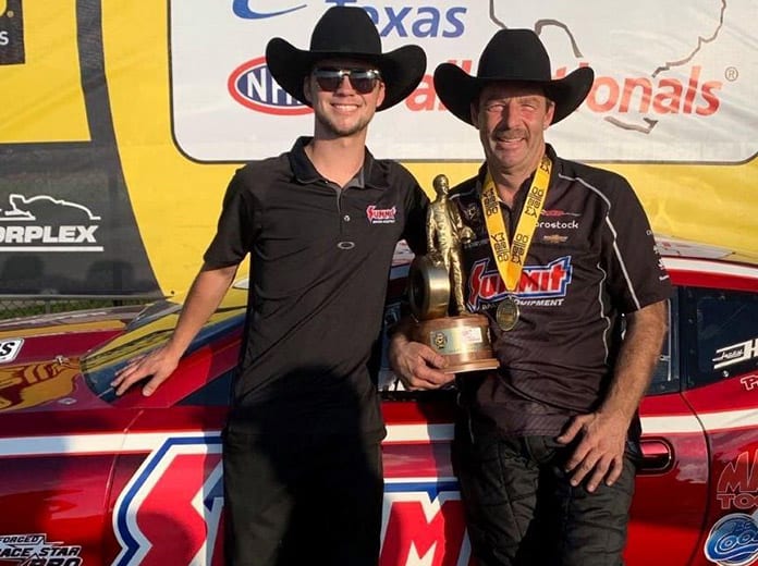NHRA Pro Stock racer Greg Anderson (right) with his son, Cody Anderson.