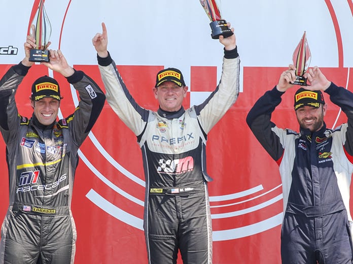 Marc Miller (center) outran Scott Lagasse Jr. (left) and Edward Sevadjian to win Sunday's Trans-Am Series TA2 event at Circuit of the Americas.