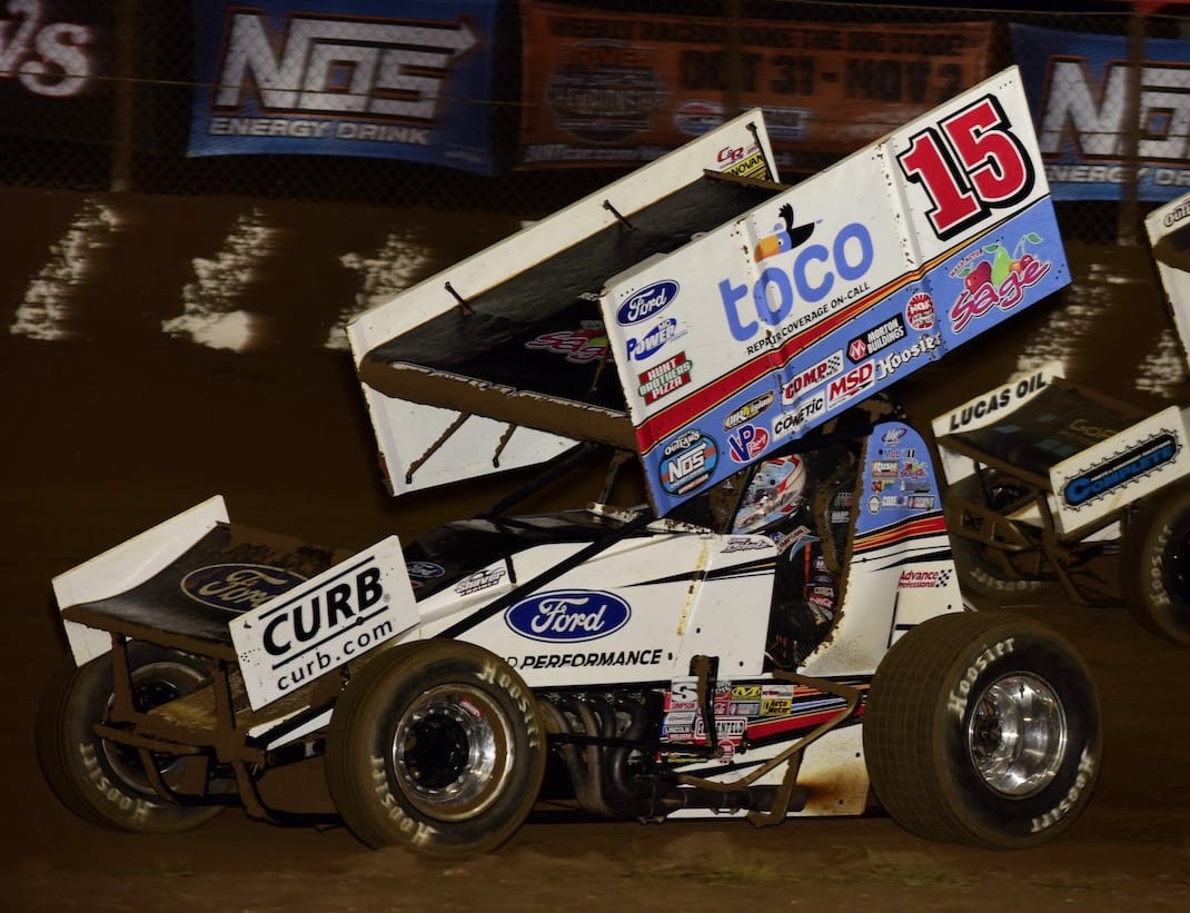 Donny Schatz, shown earlier this month, won Friday's World of Outlaws feature at Port Royal Speedway. (Mark Funderburk photo)