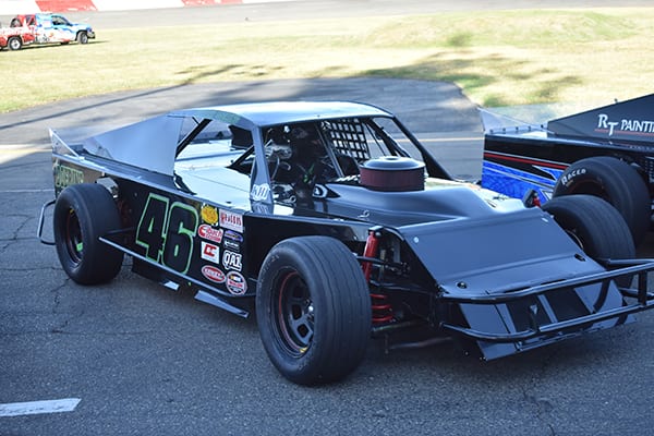 Derrick Doering regularly competes in the No. 46 NASCAR Modified at All American Speedway (Don Thompson photo)