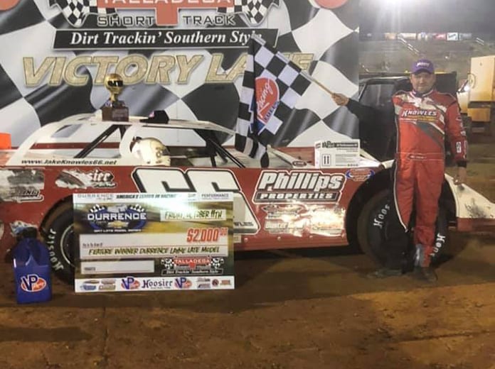 Jake Knowles in victory lane at the Talladega Short Track on Friday night. (Jake Knowles Racing Photo)