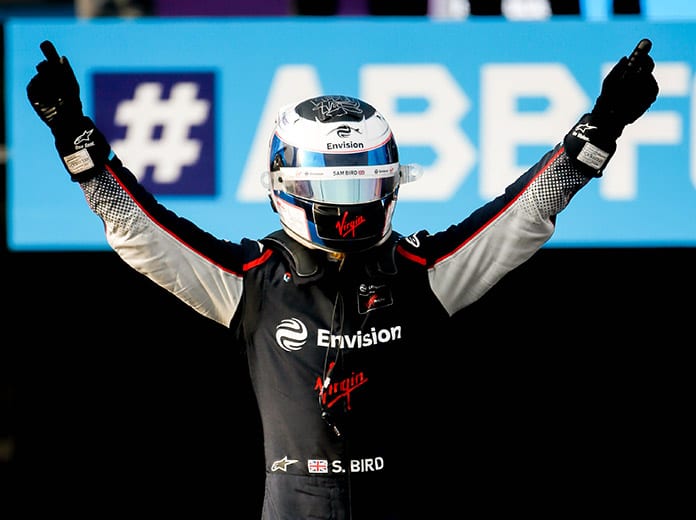 Sam Bird celebrates after winning Friday's Formula E opener at the Riyadh Street Circuit. (Formula E Photo)