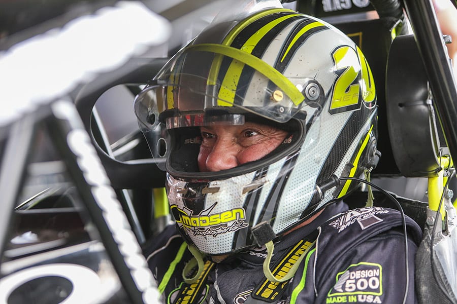 Brett Hearn sits in his car during Thursday's portion of the Can-Am World Finals at The Dirt Track at Charlotte. (Adam Fenwick Photo)