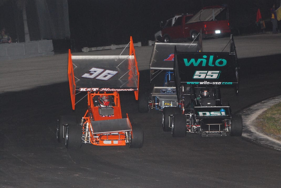 Troy DeCaire (36) won Saturday's Sprintcar Shootout feature at Southern Speedway. (David Sink photo)
