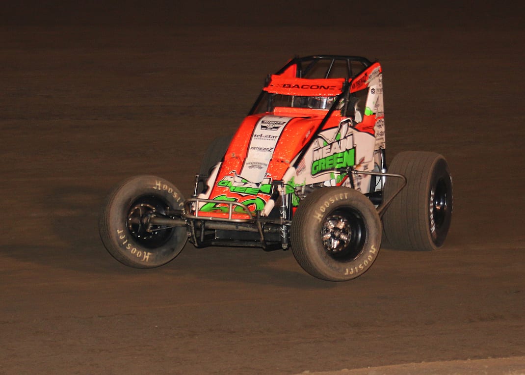 Brady Bacon en route to victory at California's Perris Auto Speedway. (Doug Allen photo)