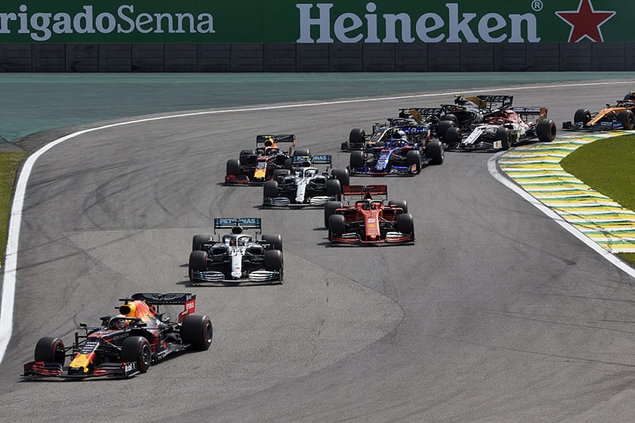 Max Verstappen (33) leads the field during Sunday's Brazilian Grand Prix. (Steve Etherington Photo)