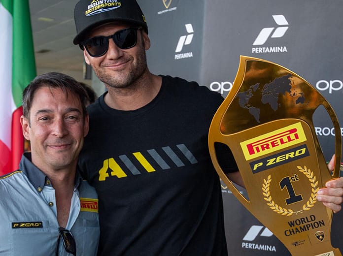 Chad Reed (right) earned a championship on four wheels recently behind the wheel of a Lamborghini Huracán Super Trofeo EVO. (IMSA Photo)