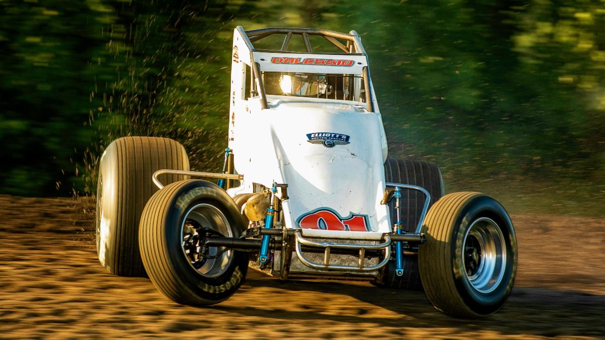 Anthony D'Alessio at speed during USAC AMSOIL National Sprint Car competition in July of 2019 at Gas City (Ind.) I-69 Speedway. (Rich Forman Photo)