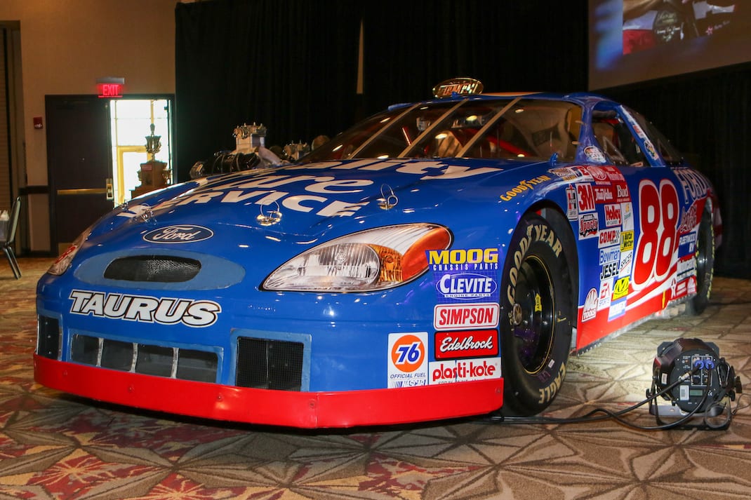 Bruce Cooper's No. 88 Robert Yates Racing Ford driven by Dale Jarrett was displayed Tuesday night during the annual NCMA Achievement in Motorsports banquet. (Adam Fenwick photo)