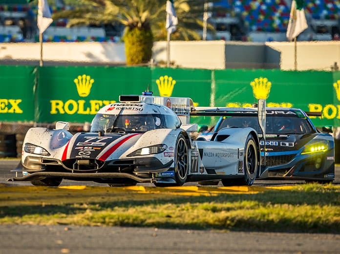Mazda Team Joest's No. 77 entry was at the front of the Rolex 24 field after eight hours. (Dallas Breeze Photo)