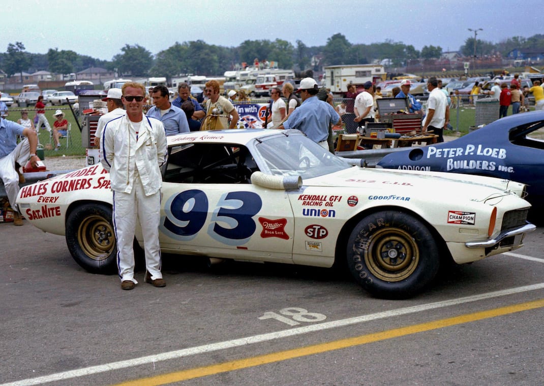 Johnnie Reimer ready for USAC stock car competition at the “Milwaukee Mile” in the early 1970s. (Stan Kalwasinski photo)