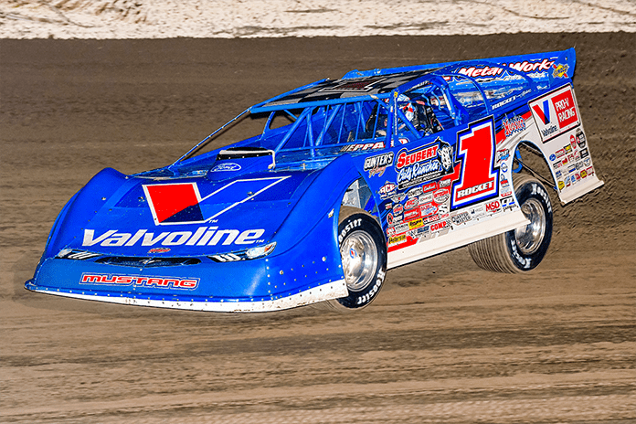 Brandon Sheppard was fastest during hot laps for the World of Outlaws Morton Buildings Late Model Series on Thursday at Vado Speedway Park. (Jim Adams Photo)