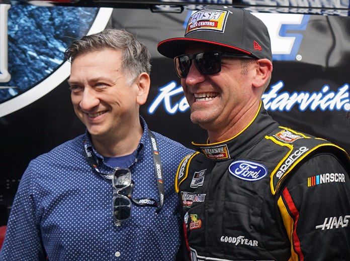 Clint Bowyer (right) poses with Medal of Honor recipient David Bellavia Saturday at Daytona Int'l Speedway. (Bruce Martin Photo)