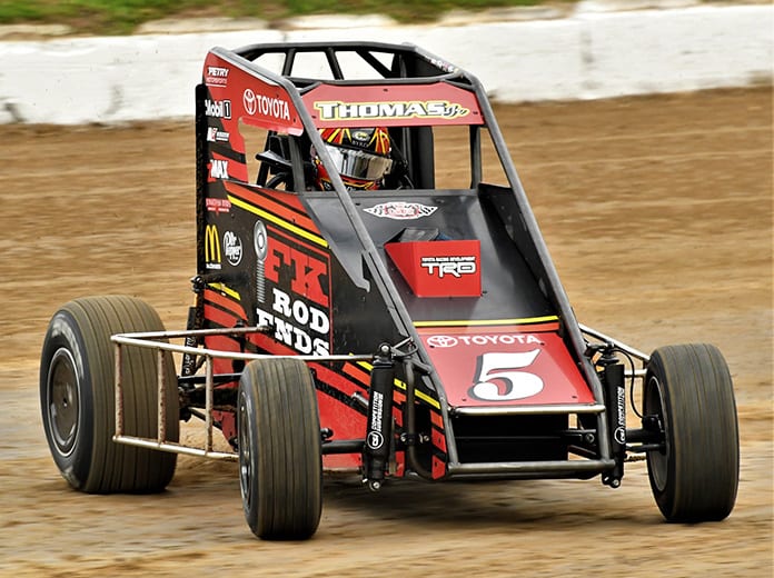 Kevin Thomas Jr. was fastest in USAC NOS Energy Drink National Midget Series practice Thursday at Bubba Raceway Park. (Al Steinberg Photo)
