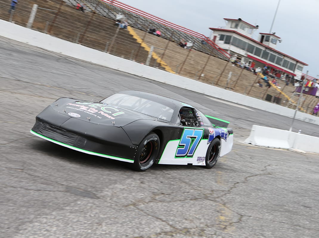 Justin Carroll on March 14 at Hickory Motor Speedway. (Adam Fenwick Photo)