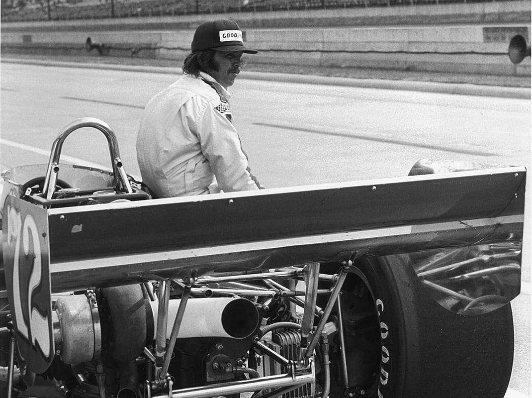 Bubby Jones, alone with his thoughts on one of the few practice days he got before qualifying for the 1977 Indianapolis 500. ((Greg Sharp photo)