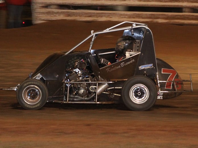 Kenton Brewer en route to victory during Stock Non-Wing action at Red Dirt Raceway. (Richard Bales Photo)