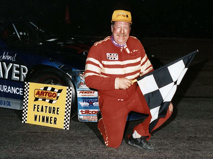Jim Weber in victory circle after winning an ARTGO late model series race at Illinois’ Grundy County Speedway on April 25, 1992. (Bob Elman Photo)