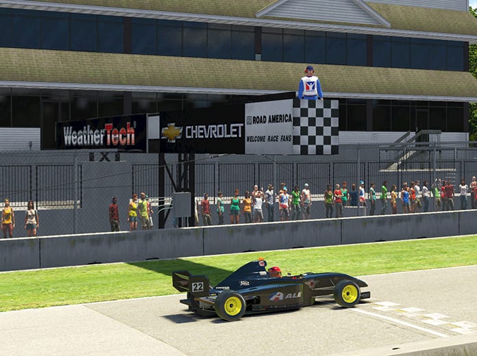 Eduardo Barrichello raced to victory in Saturday's Ricmotech Road to Indy Presented by Cooper Tires iRacing eSeries event at virtual Road America.