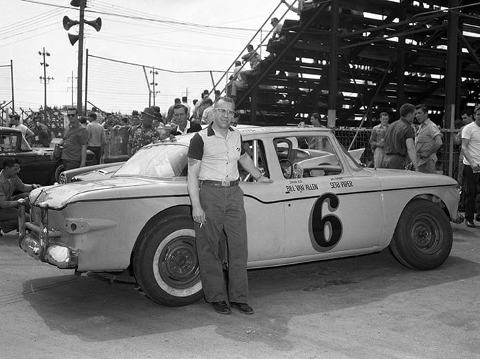 Winner of 29 feature races in 1960, Bill Van Allen and his Studebaker Lark No. 6 pose in the pits early in the season at Blue Island’s Raceway Park. (Bud Norman Photo)