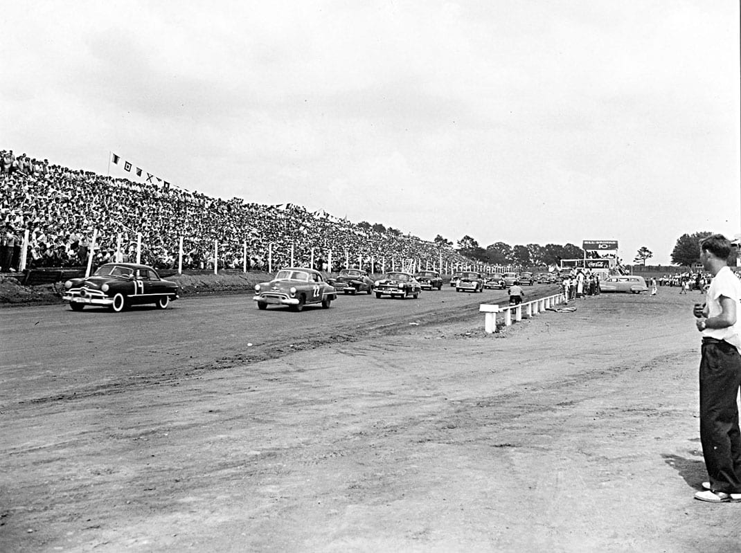 The first NASCAR strictly stock race was run June 19, 1949 at Charlotte (N.C.) Speedway, a three-quarter-mile dirt track. (NASCAR Photo)