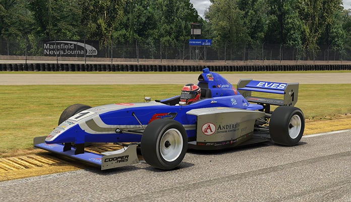 Braden Eves marched to victory in Saturday's Ricmotech Road to Indy Presented by Cooper Tires iRacing eSeries event at the virtual Mid-Ohio Sports Car Course.