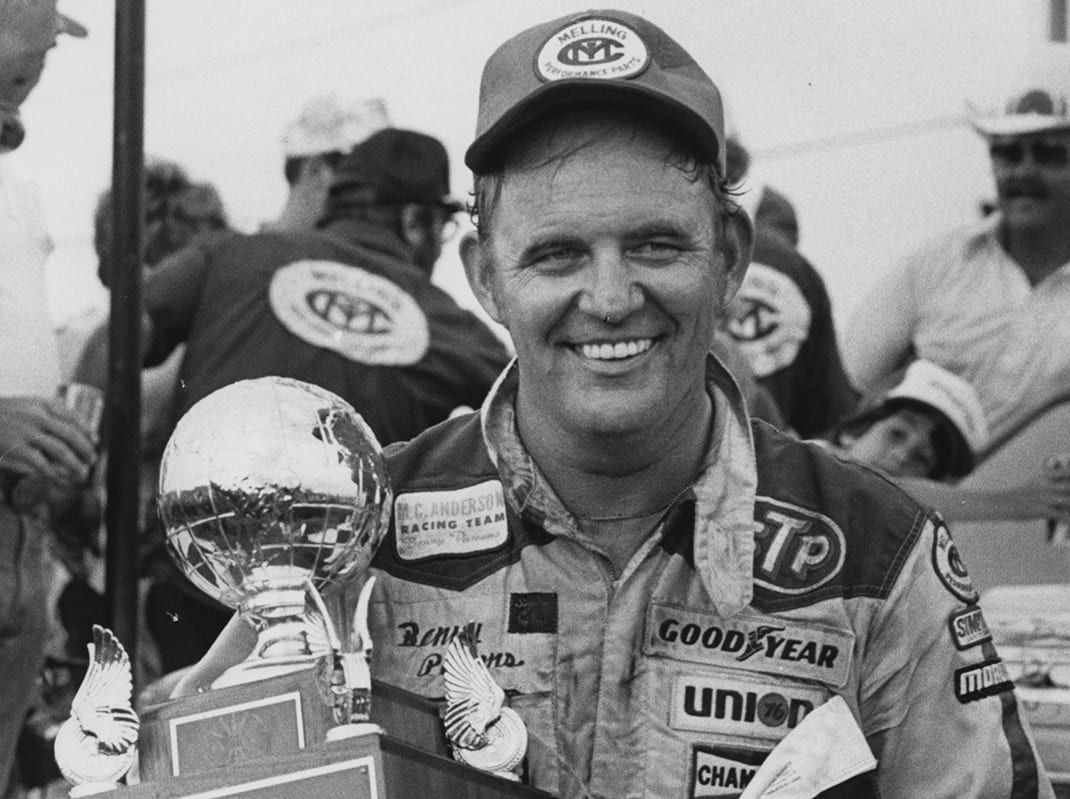 Benny Parsons in victory lane after the 1980 World 600 at Charlotte Motor Speedway. (Smyle Media Photo)