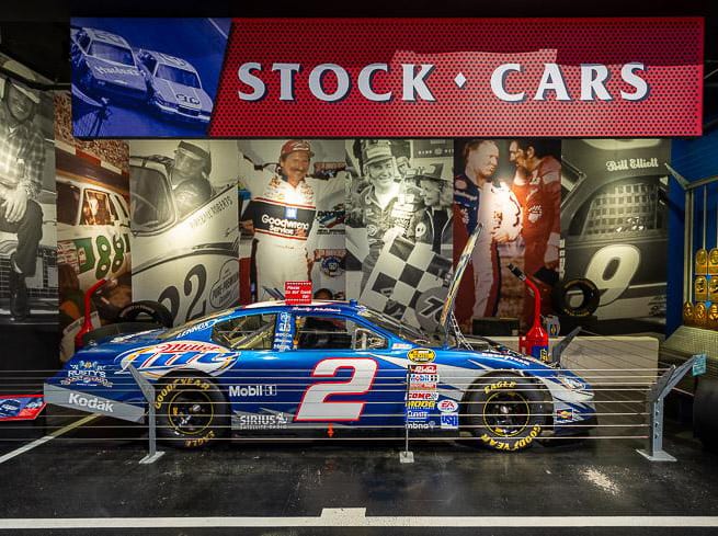 Rusty Wallace's Last Ride Dodge Charger, which he drove in his final NASCAR Cup Series start, is on display at the Motorsports Hall of Fame of America.