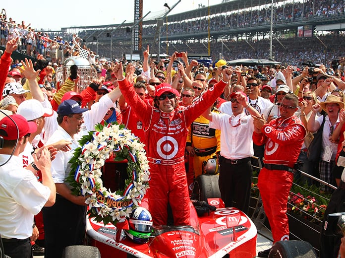 Dario Franchitti celebrates in victory lane after one of his three Indianapolis 500 triumphs. (IMS Photo)