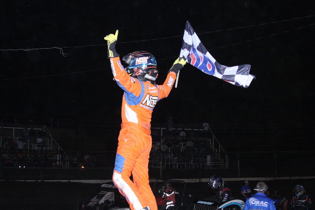 Tyler Courtney in victory lane at Port City Raceway. (Richard Bales photo)