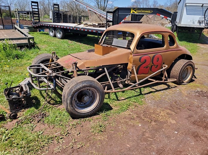 This vintage sportsman coupe that was once campaigned by Barry Adler at Flemington Speedway and East Windsor Speedway was recently pulled from a storage container on a farm in New Jersey. (Photo Courtesy of Dennis Tretter)