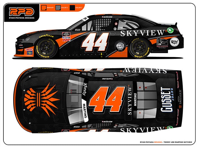Tommy Joe Martins will carry sponsorship from SkyView Partners during the NASCAR Xfinity Series race at Darlington Raceway on May 19.