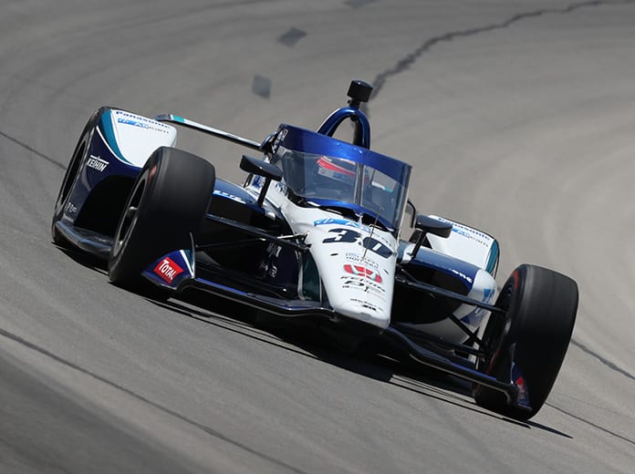 Takuma Sato crashed during qualifying for Saturday's NTT IndyCar Series event at Texas Motor Speedway. (IndyCar Photo)