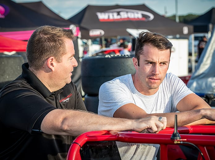 James Davison (right), shown here with with David Byrd of Byrd Racing, will make his NASCAR Cup Series debut during the GEICO 500 at Talladega Superspeedway this weekend. (Eli Kaikko Photo)